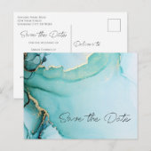 Zwarte Gouden Turquoise Trouw Save the Date Aankondigingskaart (Voorkant / Achterkant)