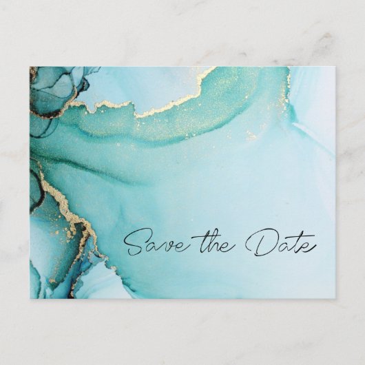 Zwarte Gouden Turquoise Trouw Save the Date Aankondigingskaart (Voorkant)