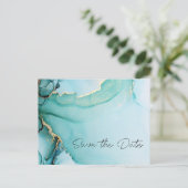 Zwarte Gouden Turquoise Trouw Save the Date Aankondigingskaart (Staand voorkant)
