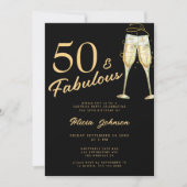 Zwarte gouden typografie vijftig fantastische 50st kaart (Voorkant)