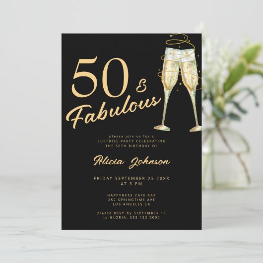 Zwarte gouden typografie vijftig fantastische 50st kaart (Staand voorkant)