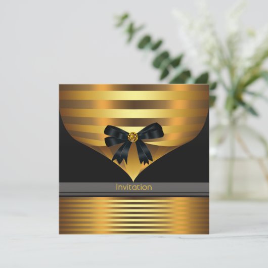 Zwarte Gouden Uitnodiging Voor Feestelijke Gelegen (Staand voorkant)