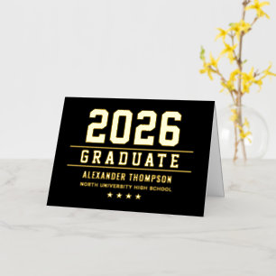 Zwarte Gouden Varsity Afstuderen Bedankt 2026 Folie Wenskaart