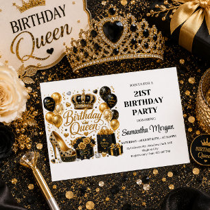 Zwarte Gouden Verjaardag Koningin Glitter Feest Ui Kaart