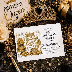 Zwarte Gouden Verjaardags Koningin Feest Viering Kaart