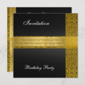 Zwarte Gouden Verjaardagsfeest Uitnodiging (Voorkant / Achterkant)