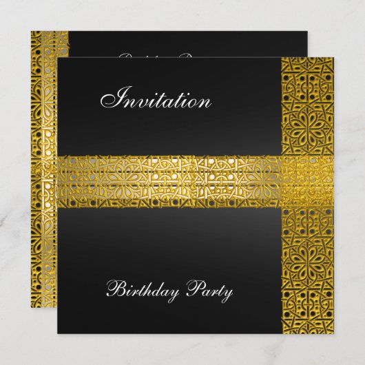 Zwarte Gouden Verjaardagsfeest Uitnodiging (Voorkant / Achterkant)