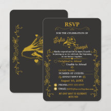 Zwarte Gouden Verlovings-RSVP Kaart Bewerkbaar