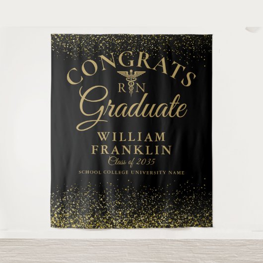 Zwarte Gouden Verpleegsterschool Afstudeerfoto Ach Wandkleed (Voorkant)