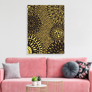 Zwarte Gouden Vintage Bloemige Etnische Kunst Canv Canvas Afdruk