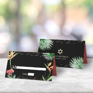 Zwarte gouden vleermuis Mitzvah Tropical Floral Wa Plaatskaartje