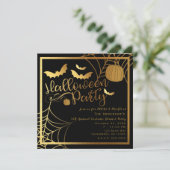 Zwarte & Gouden Vleermuizen Pompoen Elegante Hallo Kaart (Staand voorkant)