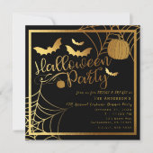 Zwarte & Gouden Vleermuizen Pompoen Elegante Hallo Kaart (Voorkant)