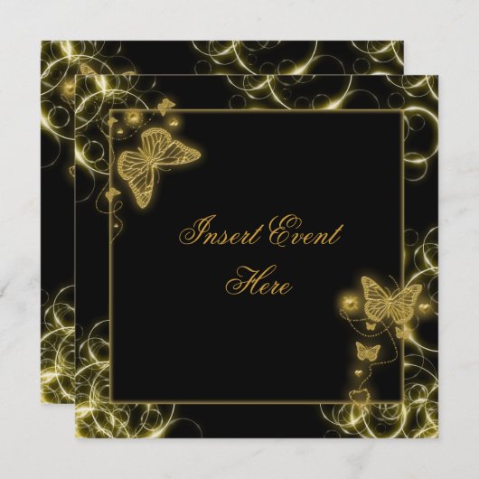 Zwarte gouden vlinder zwiert elegant kaart (Voorkant / Achterkant)