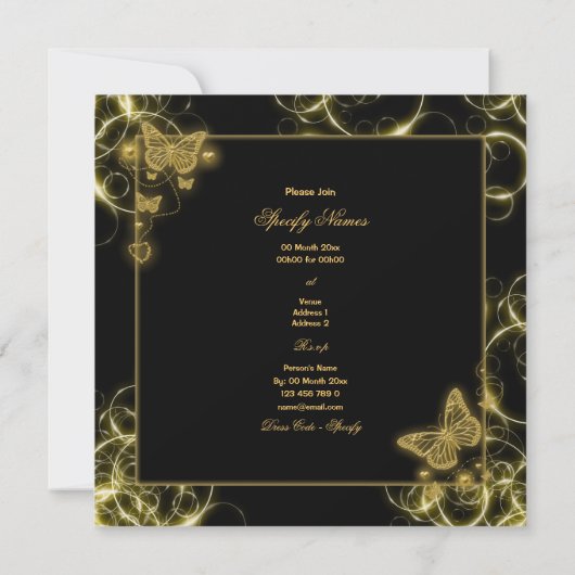 Zwarte gouden vlinder zwiert elegant kaart (Achterkant)