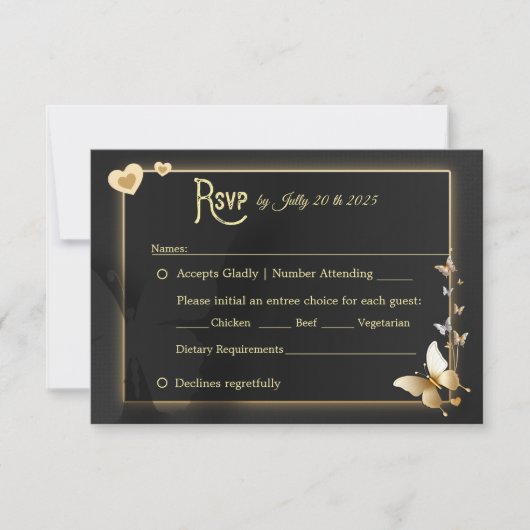 Zwarte gouden vlinders RSVP (Voorkant)