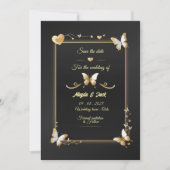 Zwarte gouden vlinders slaan de datumkaart op kaart (Voorkant)