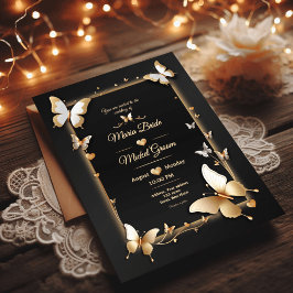 Zwarte gouden vlinders trouwkaart kaart