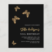 Zwarte gouden vlinders uitnodiging voor verjaardag (Voorkant)
