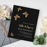Zwarte gouden vlinders uitnodiging voor verjaardag<br><div class="desc">Een klassieke zwarte achtergrond. Versierd met gouden vlinders. Personaliseer en voeg jouw namen en feestdetails toe. 1 vel = 1 uitnodiging afgedrukt rand tot rand.</div>