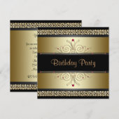 Zwarte Gouden Vrouwelijke Verjaardagsfeest Uitnodi Kaart (Voorkant / Achterkant)