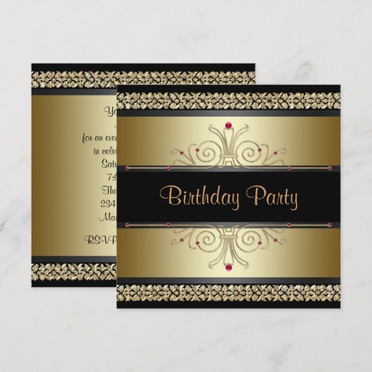 Zwarte Gouden Vrouwen Verjaardagsfeest Uitnodiging (Voorkant / Achterkant)