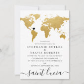 Zwarte & Gouden Wereldkaart Trouwkaart Kaart (Voorkant)