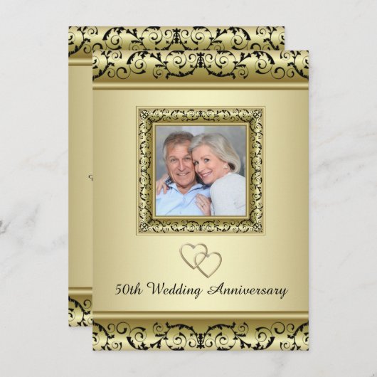Zwarte Gouden Werveling 50-jarig Huwelijksjubileum Kaart (Voorkant / Achterkant)