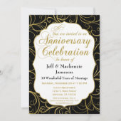 Zwarte Gouden Werveling Jubileum Uitnodiging Elega (Voorkant)