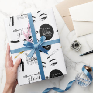 Zwarte Gouden Wimpers Glam Verjaardag Cadeaupapier