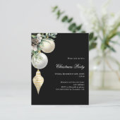 Zwarte gouden witte bauble kerstfeest uitnodiging (Staand voorkant)