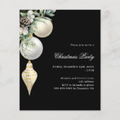 Zwarte gouden witte bauble kerstfeest uitnodiging (Voorkant)