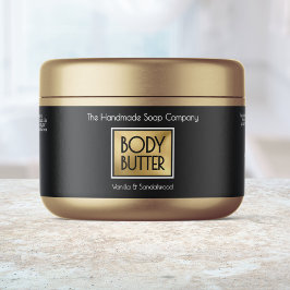 Zwarte, gouden, witte body butter pot label waterfles etiket
