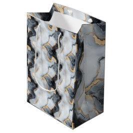 Zwarte, Gouden & Witte Marmer Print Ontwerper Cade Medium Cadeauzakje