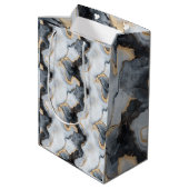 Zwarte, Gouden & Witte Marmer Print Ontwerper Cade Medium Cadeauzakje (Achterkant Gekanteld)