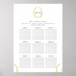 Zwarte gouden witte ovale krans bruiloft zitplaats poster