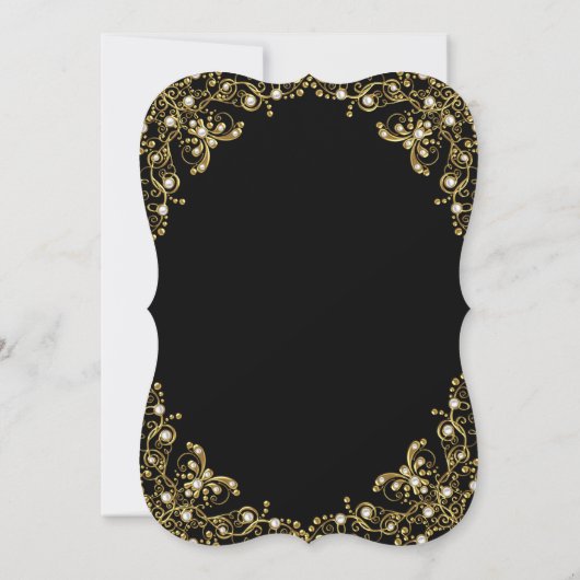 Zwarte gouden witte parels kaart (Achterkant)