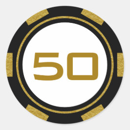 Zwarte Gouden Witte Pokerchip Casino Verjaardagsnu Ronde Sticker