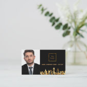 Zwarte gouden wolkskyline foto QR code logo Visitekaartje (Staand voorkant)