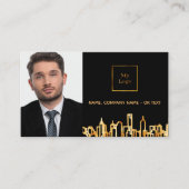 Zwarte gouden wolkskyline foto QR code logo Visitekaartje (Voorkant)