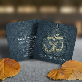 Zwarte & Gouden Yoga-instructeur Bodhi Leaf OM-sym Vierkante Visitekaartje