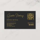 Zwarte & Gouden Zakelijke Bedrijfs Script QR Code Visitekaartje (Achterkant)