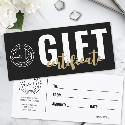 Zwarte Gouden Zakelijke Logo Cadeau Certificaat