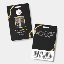 Zwarte Gouden Zakelijke Pas met Barcode en Foto Badge