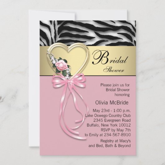 Zwarte Gouden Zebra Roze Zebra Bruiloft Feest Kaart (Voorkant)