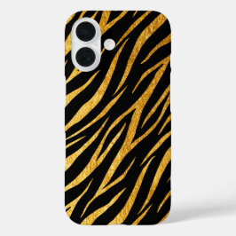 Zwarte gouden zebraprint met vrouwelijke chic luxe iPhone 16 hoesje