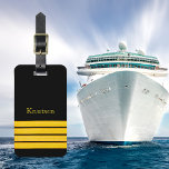 Zwarte gouden zeemacht bagagelabel<br><div class="desc">Nautische en maritieme stijl,  vier gele aanvoerstrepen op zwart. Voeg jouw naam op voorzijde,  naam en contactinformatie op achterzijde toe. Gele/Oranje letters.</div>
