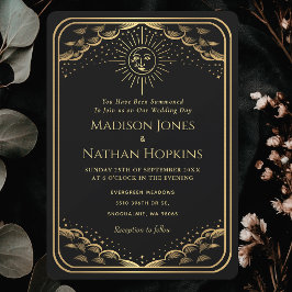 Zwarte Gouden Zon Maan Tarot Kaart Huwelijksuitnod