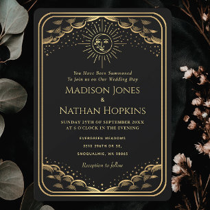 Zwarte Gouden Zon Maan Tarot Kaart Huwelijksuitnod