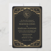 Zwarte Gouden Zon Maan Tarot Kaart Huwelijksuitnod (Voorkant)